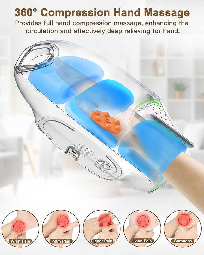 Hand Massager with Heat and Compression : Hand and Wrist Massage with Targeted Palm Roller – Soothing Relief for Stiffness & Fatigue – Ideal for Daily Relaxation