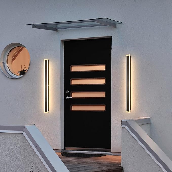 2 Pack 39 Inch Black Outdoor Wall Light 3000K-6000K Dimmable Modern Exterior Wall Sconce Long LED Linear Exterior Lights for Patio Garage Garden
