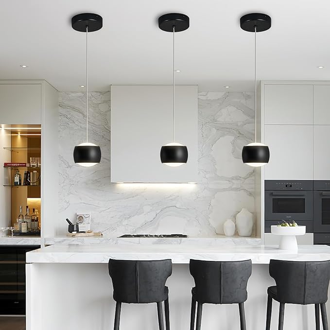 Modern LED Dimmable Pendant Light fixtures,Mini Island Pendant Lighting for Kitchen Island Dinning Room,Bedroom,Bar, Kitchen Island Ceiling Hanging Light Fixtures(black-3-Pack)