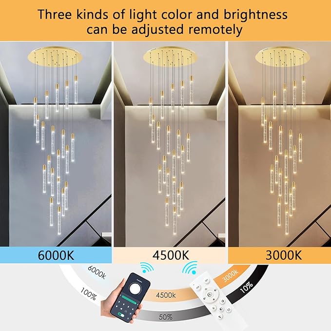 13ft Long Crystal Chandelier for Living Room, Dining Room, Entryway, Kitchen, Hotel - Gold