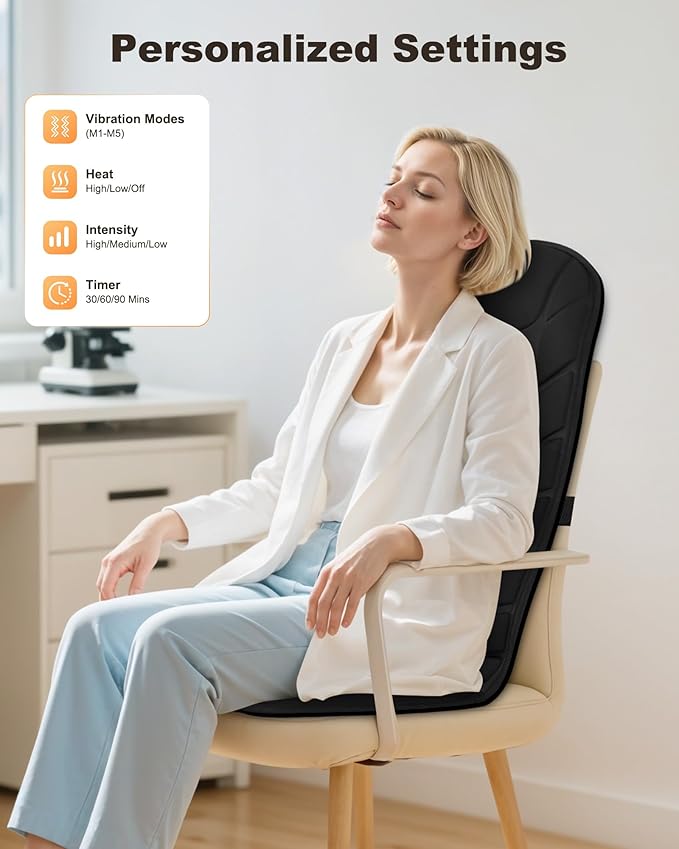 Snailax Massage Seat Cushion with 10 Vibration Motors, Back Massager with Heat, Massage Chair Pad with 5 Vibration Modes, 2 Heating Levels, Chair Massager for Home, Office, Gifts for Men, Women