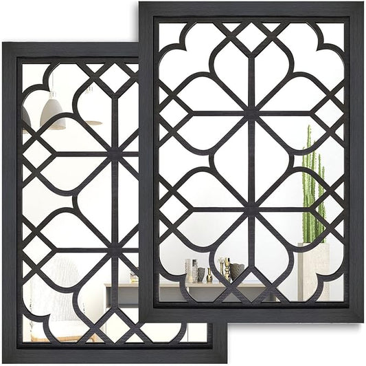 Wocred Set of 2 Rectangular Wall Mirror,Gorgeous Rustic Farmhouse Accent Mirror,Black Entry Mirror for Bathroom Renovation,Bedrooms,Living Rooms and More(11”x15”)