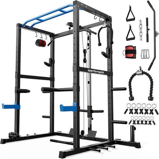 Sportsroyals Power Cage,1600lbs Multi-Function Power Rack with Adjustable Cable Crossover System and More Training Attachment, Weight Cage for Home Gym