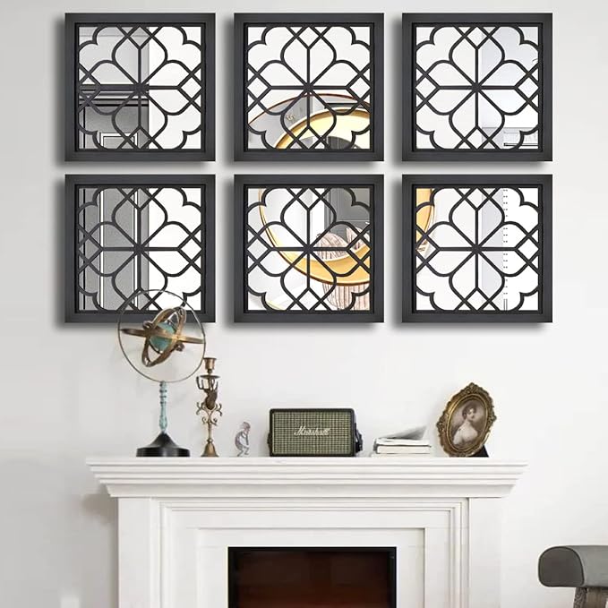 Wocred 2 PCS Square Wall Mirror,Gorgeous Rustic Farmhouse Accent Mirror,Black Entry Mirror for Bathroom Renovation,Bedrooms,Living Rooms and More(12”x12”)