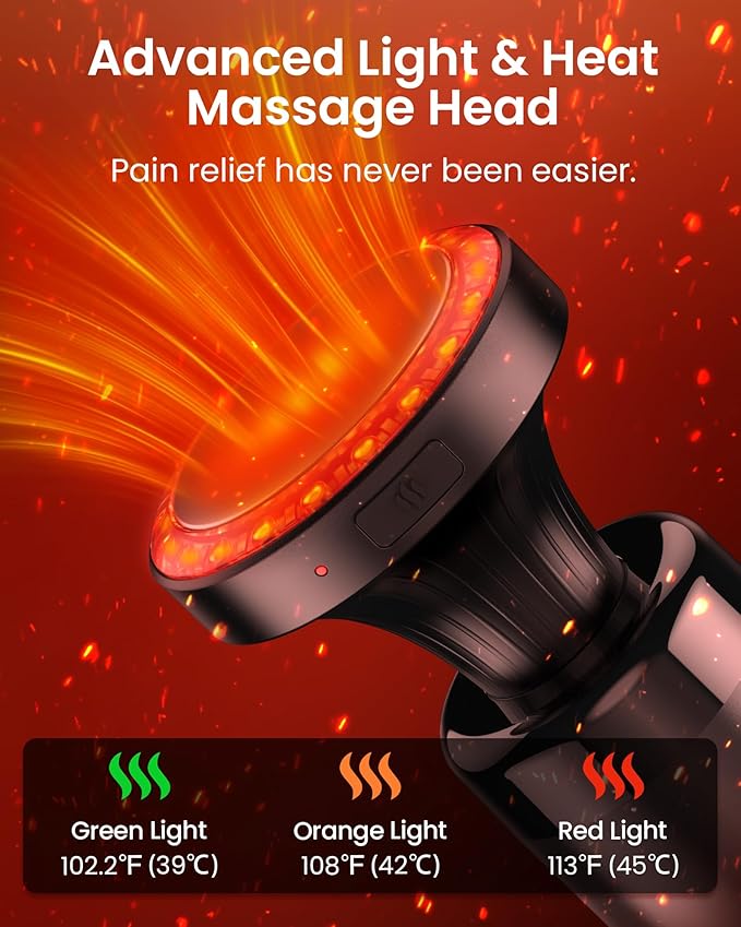 NAPRE Massage Gun with Heat,Massage Gun Deep Tissue with Extension Handle & 3 Adjustable Angles,Handheld Percussion Back Massager for Muscle/Neck/Body Pain Relief with Portable Case,Black