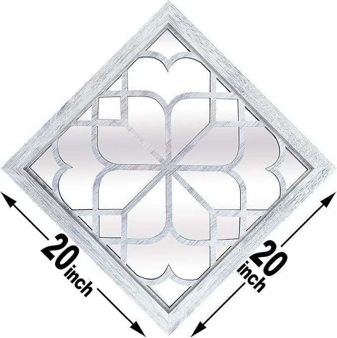 Wocred 2 PCS Square Wall Mirror,Gorgeous Rustic Farmhouse Accent Mirror,Rustic White Color Entry Mirror for Bathroom Renovation,Bedrooms,Living Rooms and More （20”）