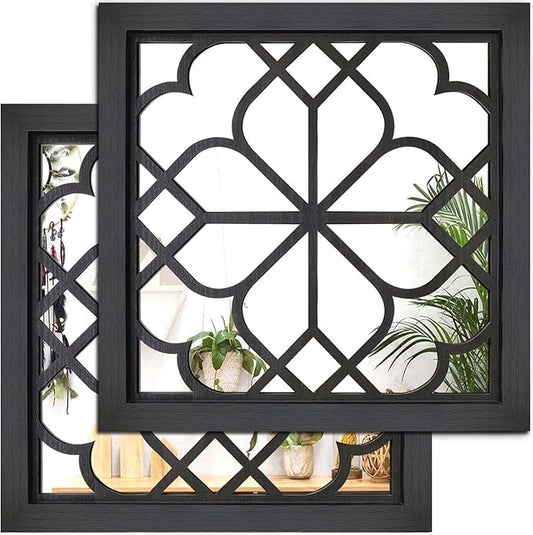 Wocred 2 PCS Square Wall Mirror,Gorgeous Rustic Farmhouse Accent Mirror,Black Entry Mirror for Bathroom Renovation,Bedrooms,Living Rooms and More(12”x12”)