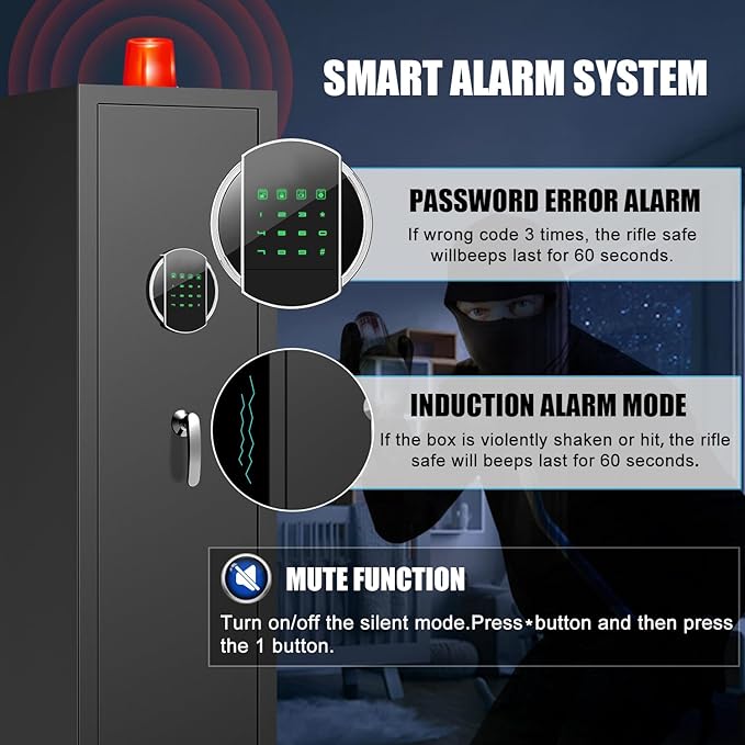 8-12 Gun Safe, Digital Gun Safes & Cabinets, 57"Heavy Duty Long Gun Cabinet for Rifles and Shotguns, Quick Access Gun Safe for Home Rifles and Pistols with Backlit Touch Keypad, Dual Alarm System