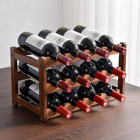 12 Bottle Wooden Wine Rack,3 Tier Free Standing Wine Storage Holder,Retro Minimalist Style Home Decorations Wine Display Shelves for Cabinet,Cupboard,Countertop (3 Tier)