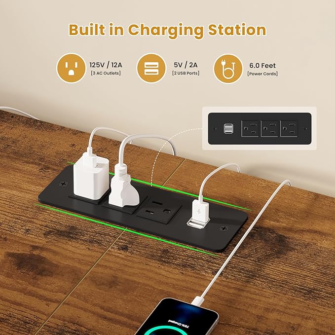 BTHFST TV Stand with LED Lights & Power Outlets, for TVs up to 80 Inches, 6 Drawers Entertainment Center with Open Storage Shelves, 63" TV Media Console Table for Living Room, Bedroom, Rustic Brown