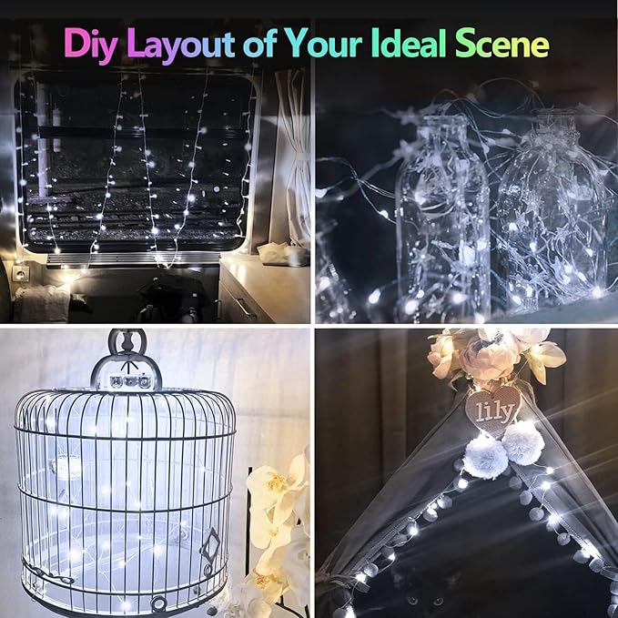 4 Pack Fairy Lights Battery Operated with Timer, Each 20FT 60LED Christmas String Lights Outdoor Indoor, Cuttable Battery Twinkle Lights for Bedroom Home Wedding DIY Christmas Decorations (Cool White)