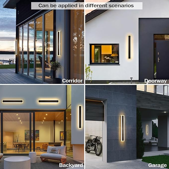 24 Inch Modern Wall Lights Outdoor, 2 PCS Outdoor Wall Sconce Dimmable 3000K-6000K IP65 Waterproof Exterior Long Wall Light for Doorway Porch Stairway Patio