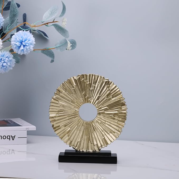 Gold Home Decor Sculpture, Unique Round line Statue, Modern Home Decor, Decorative Panel Statue Gold Decoration for Living Room TV Stand, Office, Bedroom, Dining Table Centerpiece.