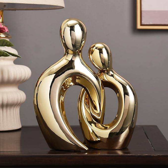 Quoowiit Ceramic Couple Sculptures for Home Decor, Abstract Lover Statue for Shelf, Office, Living Room, Bedroom Decorations, Gifts for Anniversary, Valentine's Day, Birthday
