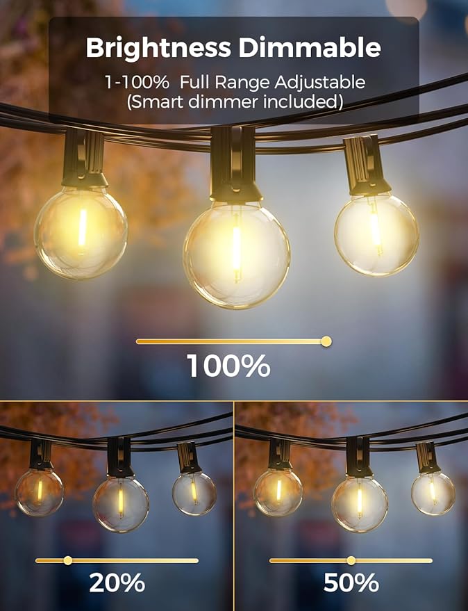 XMCOSY+ Smart Outdoor String Lights, 150Ft G40 Globe Patio Lights with 75 LED Bulbs, WiFi &amp; APP Control, Work with Alexa, Extendable Waterproof Dimmable LED String Lights for Outside, Porch, Cafe