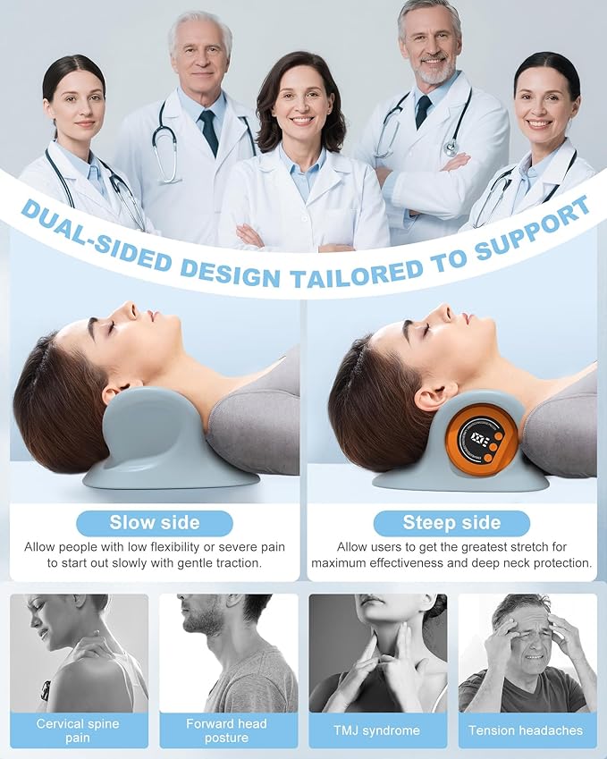 2025 Upgraded Neck Massager Device with Heat, Pulse & Vibration, 3 Modes, Ergonomic Design, Portable Neck and Shoulder Massager for Relaxation & Muscle Tension Relief (Gray)