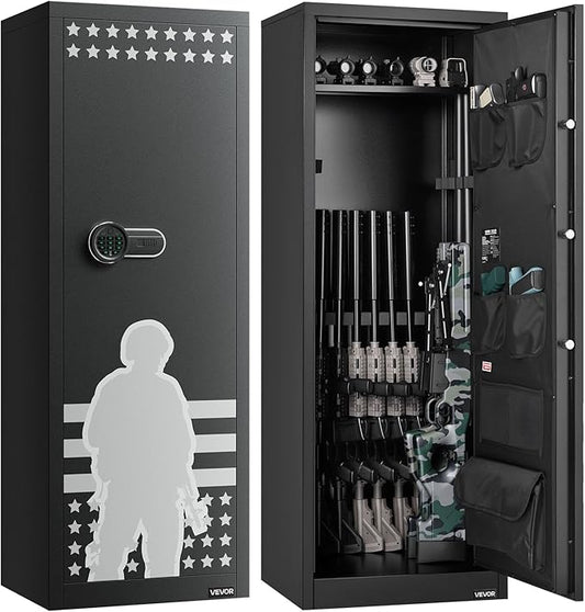 VEVOR 10-12 Gun Safe, Long Gun Cabinet for Rifles and Pistols, Quick Access Fireproof Rifle Safe with 4 Pistol Pockets and 3 Adjustable Racks, Large Digital Cabinet with Key and Password Lock