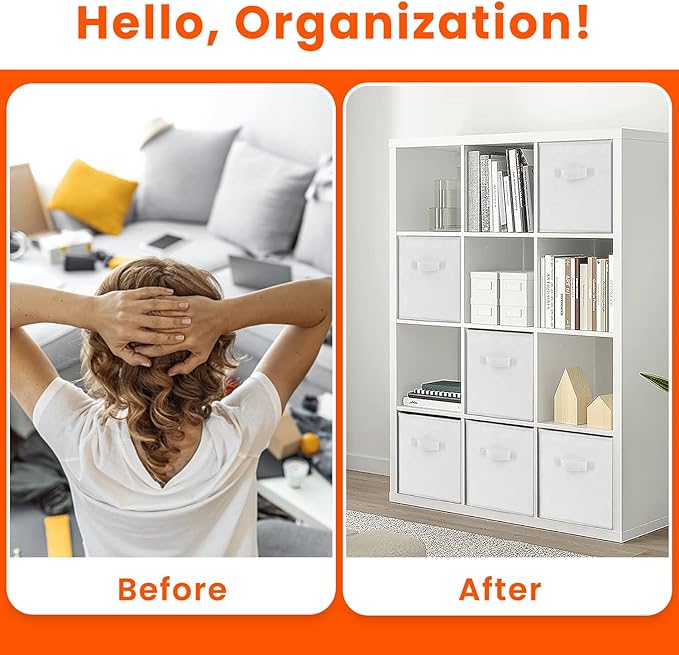 Criusia Storage Cubes - 13 Inch Heavy Duty Fabric Storage Bins for Shelves Closet Cube Organizer - 8 Pack Collapsible Cube Storage Bins Baskets for Clothes Blankets Toys - Nursery Organization (White)