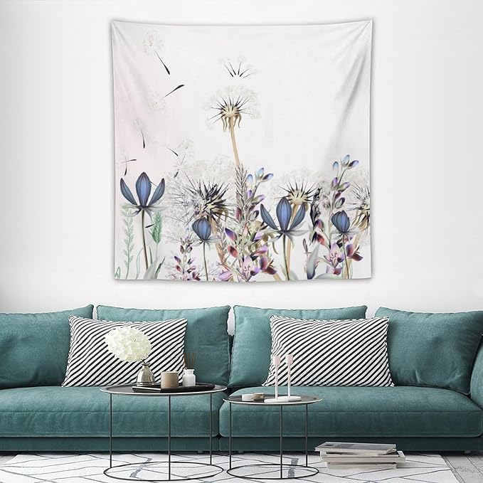 Kurtect Nature Dandelion Tapestry,Spring Plants Colorful Floral Botanical Theme Print Tapestries for Living Room Party Beach Picnic Blankets Tablecloths Wall Decor, 60x60 in