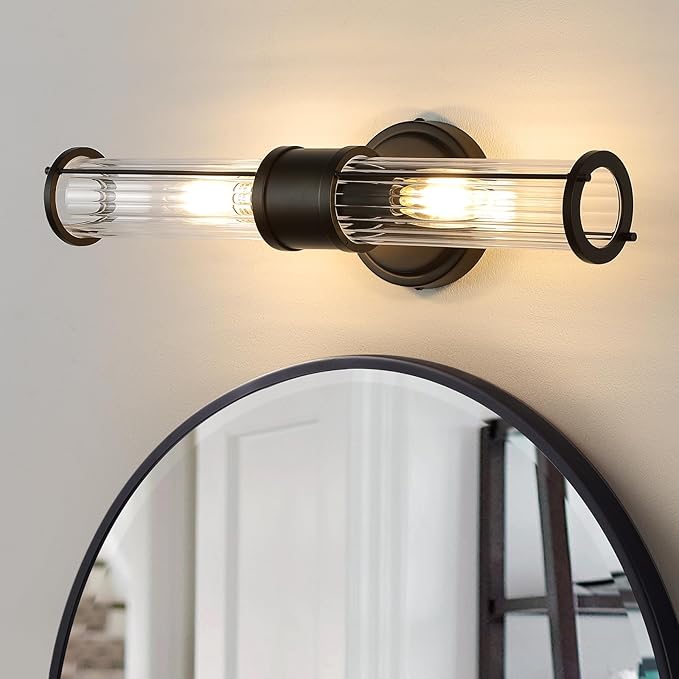 Bathroom Sconce Wall Lighting - Black Bathroom Vanity Light Fixture Vertical and Horizontal Wall Mount 2-Light Modern Indoor Wall Light for Hallway Living Room(E12 Bulbs Excluded)