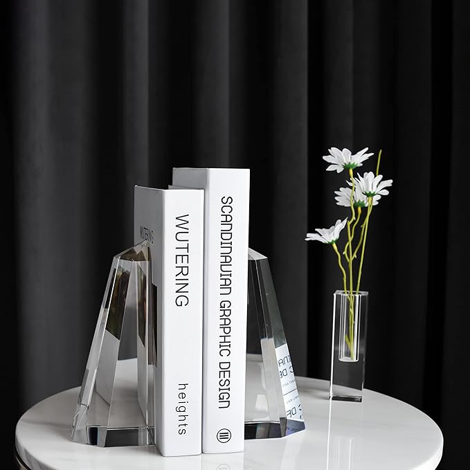 Kitcom Handmade Crystal Bookends Half-Obelisk Design, 1 Pair of Decorative Tabletop Bookends for Office, Home, Desk