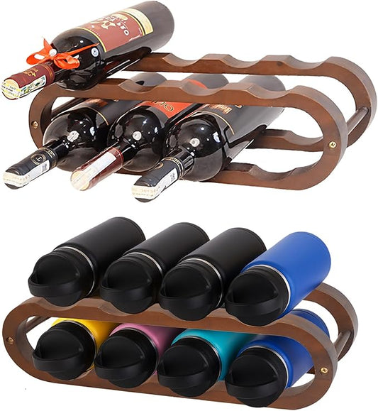 16" Walnut Wood Wine Rack, Elegant 8-Bottle Wooden Countertop Display, Modern Compact Storage Stand for Kitchen, Bar, or Dining Room Decor, Durable & Convenient