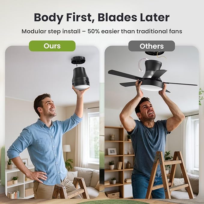 Ceiling Fans with Lights and Remote: 42 Inch Modern Black Ceiling Fan, Low Profile Flush Mount, Quiet Reversible DC Motor & 3CCT Dimmable LED for Bedroom Living Room Kitchen Indoor Outdoor