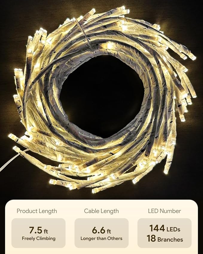 Cherry Blossom Lights with Remote, 7.5 Ft 144 Flowers Enchanted Willow Vine Lights, 18 Branches 144 LEDs Lighted Willow Vine Tree Lights for Walls Bedroom Home Room Decor, White Branch