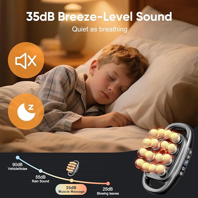 16-Drive Massage Gun Deep Tissue - 2025 Upgrade 8-Head Back Muscle Massager with 3 Modes & 30 Intensities, Portable Quiet Percussion Massager for Legs, Waist, Back, Neck, Buttocks Muscles Pain Relief