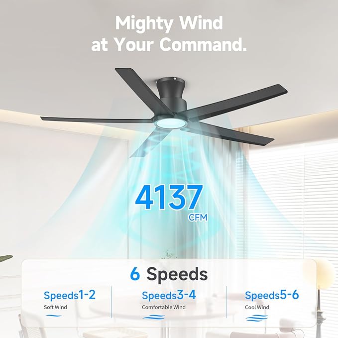 ocioc Smart Ceiling Fans with Lights,52 inch,Reversible Quiet DC Motor,Dimmable,Black Ceiling Fan Compatible with Alexa Google home Indoor/Outdoor
