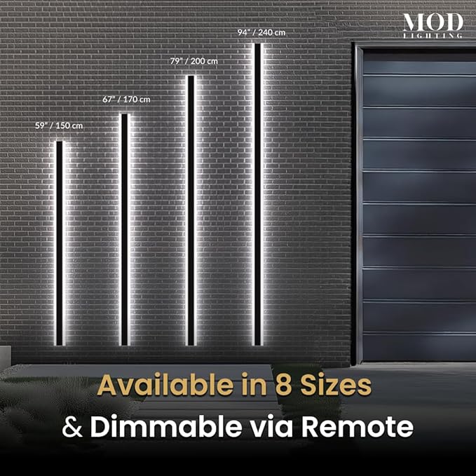 𝗠𝗢𝗗 𝗟𝗜𝗚𝗛𝗧𝗜𝗡𝗚 Haylen | Waterproof Outdoor Wall Light, LED Dimmable with Remote 3000K-6000K, Long Outdoor Porch Lights, Wired Lighting Fixture, Patio Exterior Wall Sconce, 1-Pack (Black, 59")