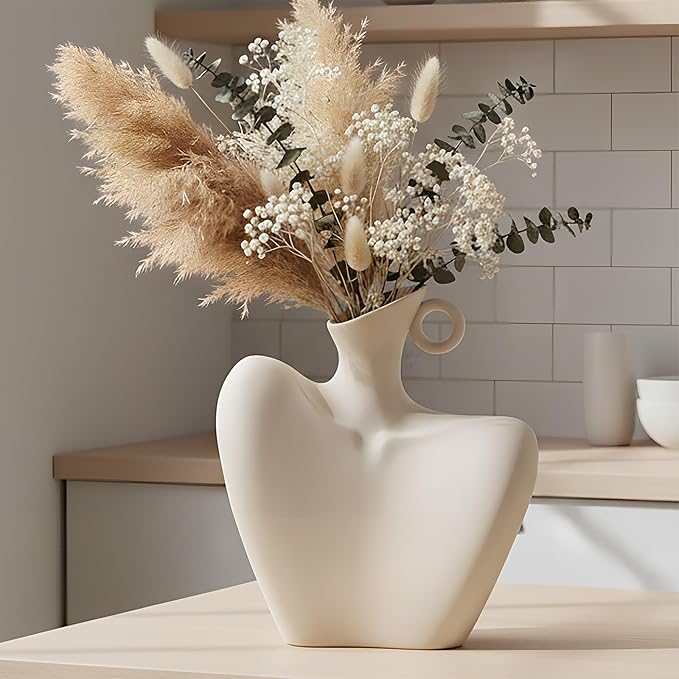 Ceramic Vase, Human Body Vase for Home Decor, Modern Minimalist Boho White Vase for Living Rooms, Bedrooms, Shelves, Dining Tables, Bathrooms, and Offices (White)