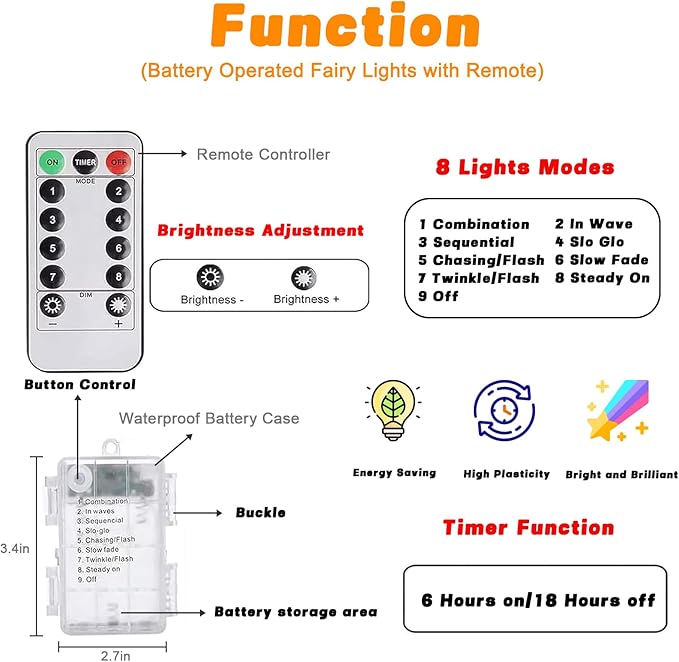 2 Pack 200LED Battery Operated Fairy Lights with Remote, 8 Modes LED String Lights with Timer, Dimmable, Memory Function, Waterproof Twinkle Lights for Outdoor Indoor Christmas Decor(Cool White)