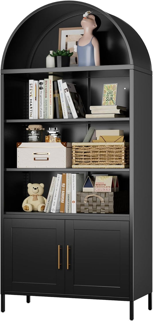 Metal Arched Bookcase, 79 inch Black Arch Bookshelf, Large Size Freestanding Black Arch Storage Cabinets for Home Office Living Room