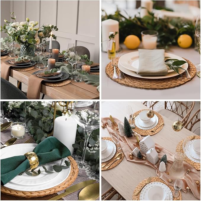 13.8 in Round Boho Placemats Set of 6, Woven Plate Chargers for Dining Table Decor Farmhouse Rustic Rattan Wicker Table Mats Chargers for Dinner Plates Jute Braided Place Mats