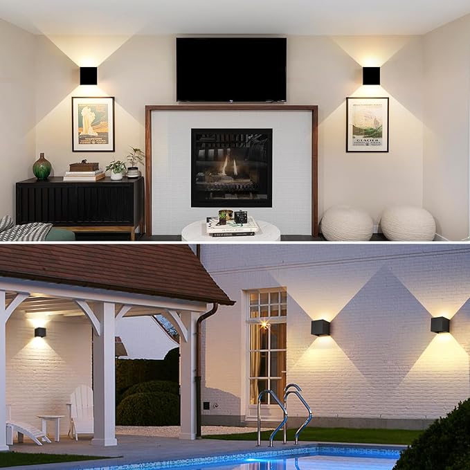 12W 2Pack Outdoor Wall Lights Exterior/Interior,LED Black Outdoor Wall Sconces Light Fixtures Modern,IP65 Waterproof Porch Wall Mounted Lighting Outside,Wall Lamps for Garden Patio Park