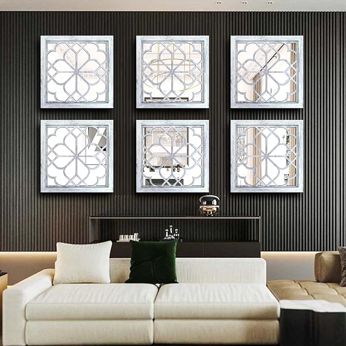 Wocred 2 PCS Square Wall Mirror,Gorgeous Rustic Farmhouse Accent Mirror,Rustic White Color Entry Mirror for Bathroom Renovation,Bedrooms,Living Rooms and More(12”x12”)