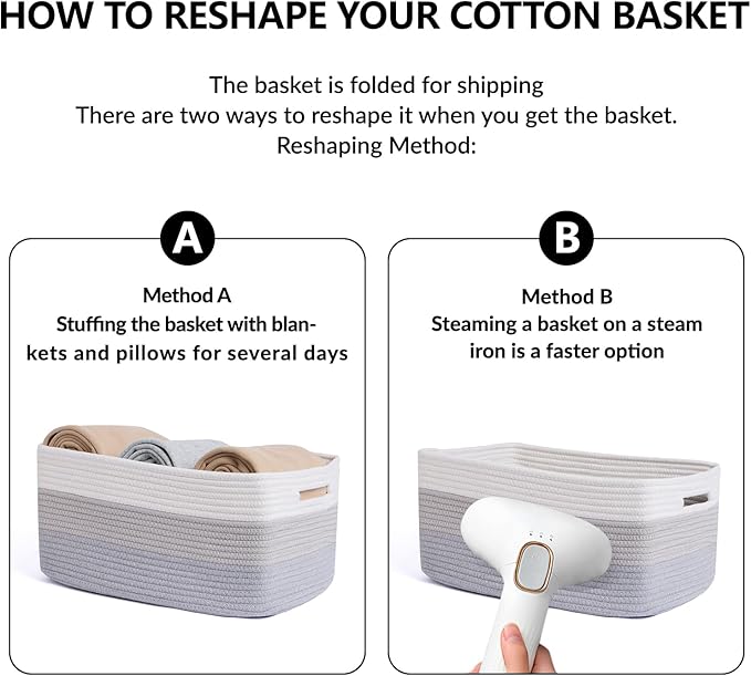 Large Storage Baskets for Shelves, Closet Organizers Bins for Clothes Blanket Towels, Baby Nursery, Toy Baskets Box, Woven Rope Baskets, 17 x 13 x 7.5”, 2 Packs Gradient Gray