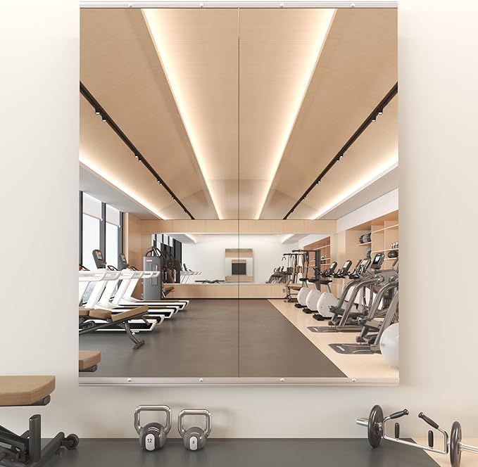 Gym Mirror, 56''X16''(Each) -2PCS Full Body Mirror for Yoga, Garage, Dance Studio, Anti-Rust, Tempered Glass,Frameless Mirrors, Wall-Mounted Large Workout Mirrors