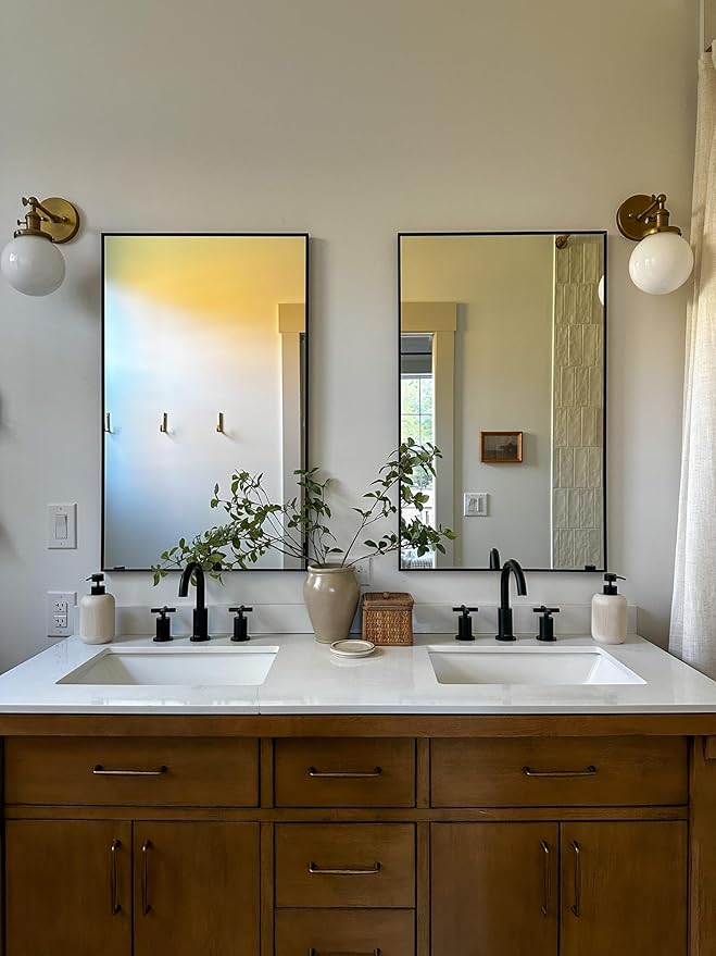 Frame My Mirror Black Metal Framed Mirror, 26" x 32" Mirror for Bathroom, Metal Frame, True Reflections Glass, Black Finish, Stanton Design, Hangs Horizontally or Vertically, Made in USA