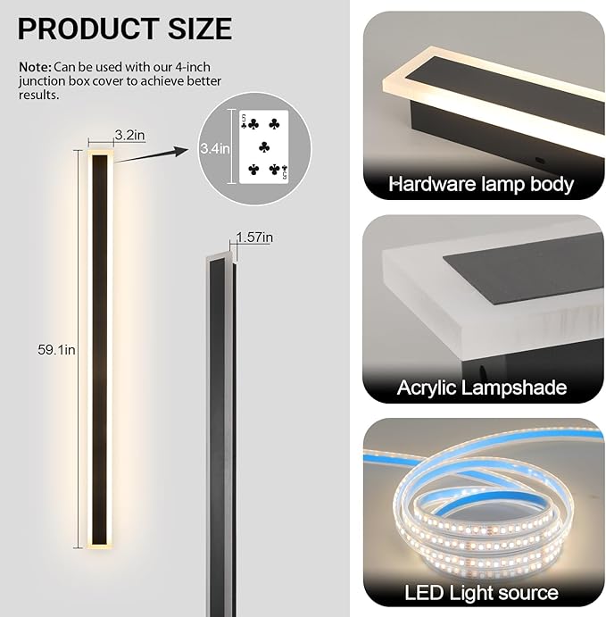 2 Pack 59 Inch Modern Outdoor Wall Light, 3000K Linear Exterior Wall Sconce Ip65 Waterproof Black LED Long Outdoor Wall Mount Lights for House Garage Porch Patio