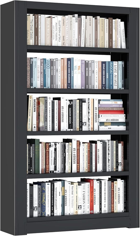 69" Tall Heavy-Duty Bookshelf, 5-Tier Metal Bookshelf with Adjustable Shelves, Open Shelf Bookcase, Tall Bookshelfs for Home Office, Library, Bedroom, Including Book Stopper