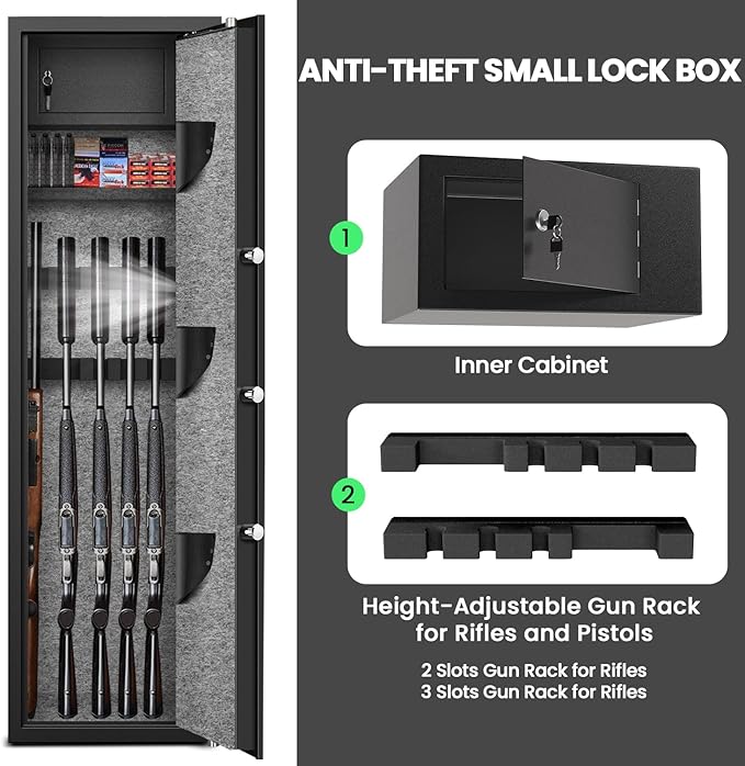 8-12 Gun Safe, Digital Gun Safes & Cabinets, 57"Heavy Duty Long Gun Cabinet for Rifles and Shotguns, Quick Access Gun Safe for Home Rifles and Pistols with Backlit Touch Keypad, Dual Alarm System