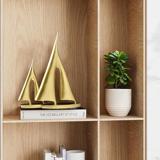 Modern Home Decor Sculpture, Sailboat Decor Abstract Statue, Resin Art Sculptures and Statues, Boat Gifts Home Tabletop Decoration, Living Room, Bathroom, Office, Bookshelf（2 Pack-Gold