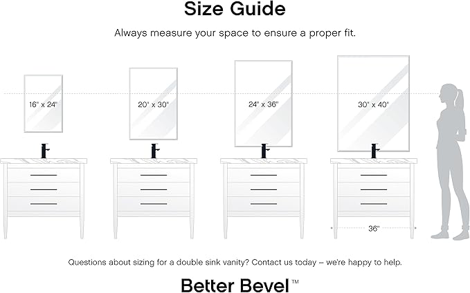 Better Bevel Frameless Rectangle Mirror, 30" x 40" Bathroom Wall Mirror w/Beveled Edge