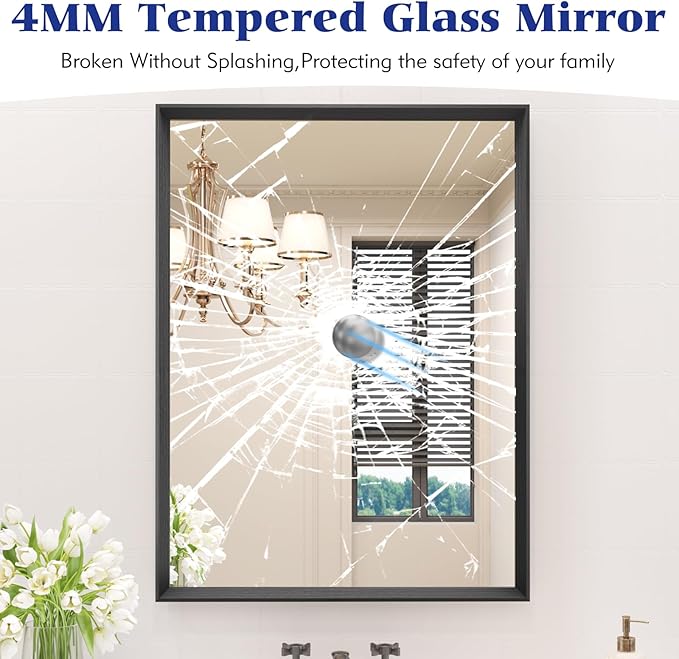 30x36 Inch Bathroom Mirror, Matte Black Framed Rectangle, 4MM Tempered Glass, Anti-Rust, Wall-Mounted Vanity Mirror for Bathroom &amp; Bedroom - Hangs Horizontally or Vertically