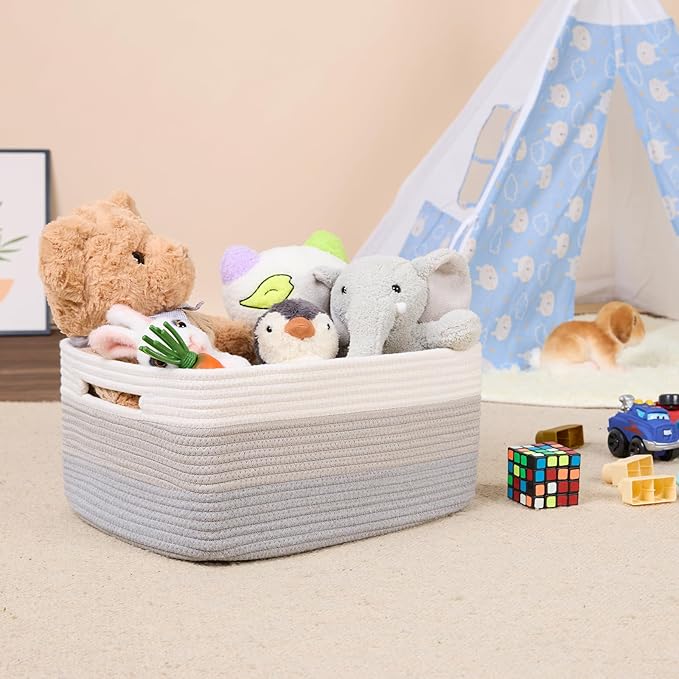 Large Storage Baskets for Shelves, Closet Organizers Bins for Clothes Blanket Towels, Baby Nursery, Toy Baskets Box, Woven Rope Baskets, 17 x 13 x 7.5”, 3 Packs Gradient Gray