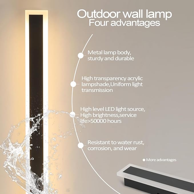 79 Inch Modern Outdoor Wall Light IP65 Waterproof Exterior Wall Sconce 3000K LED House Lights, Exterior Wall Lighting, Anti-Rust Linear Long Outdoor Light