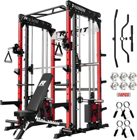 RitFit M1 & M1 Pro Smith Machine with Cable Crossover System, Multi-Function Squat Rack Power Cage for Home Gym, Power Rack and Packages