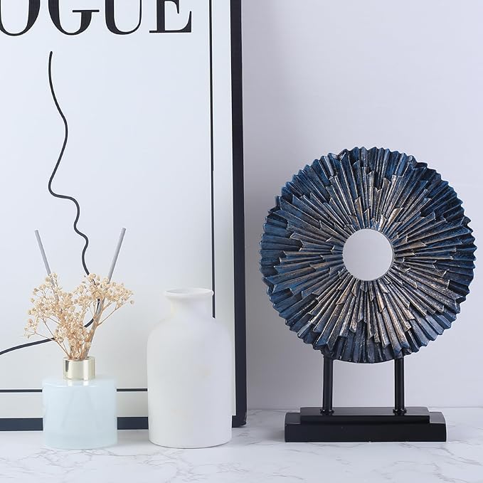 Minimalist Round Statue Above Cabinet Decor Kitchen, Modern Decorative Sculpture Home Decorations for Living Room Coffee Table, Office Decor Items, Center Pieces Decoration (Blue)